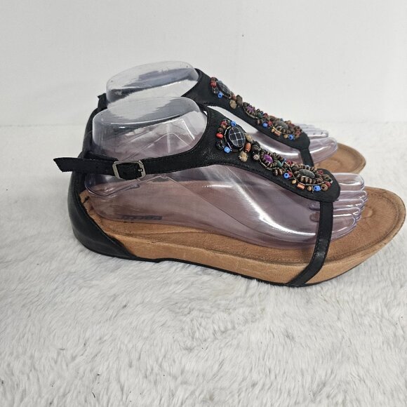 Earth Enchanting Black Beaded Sandals Boho Festival Hippie Leather Comfy 9 - Picture 3 of 15